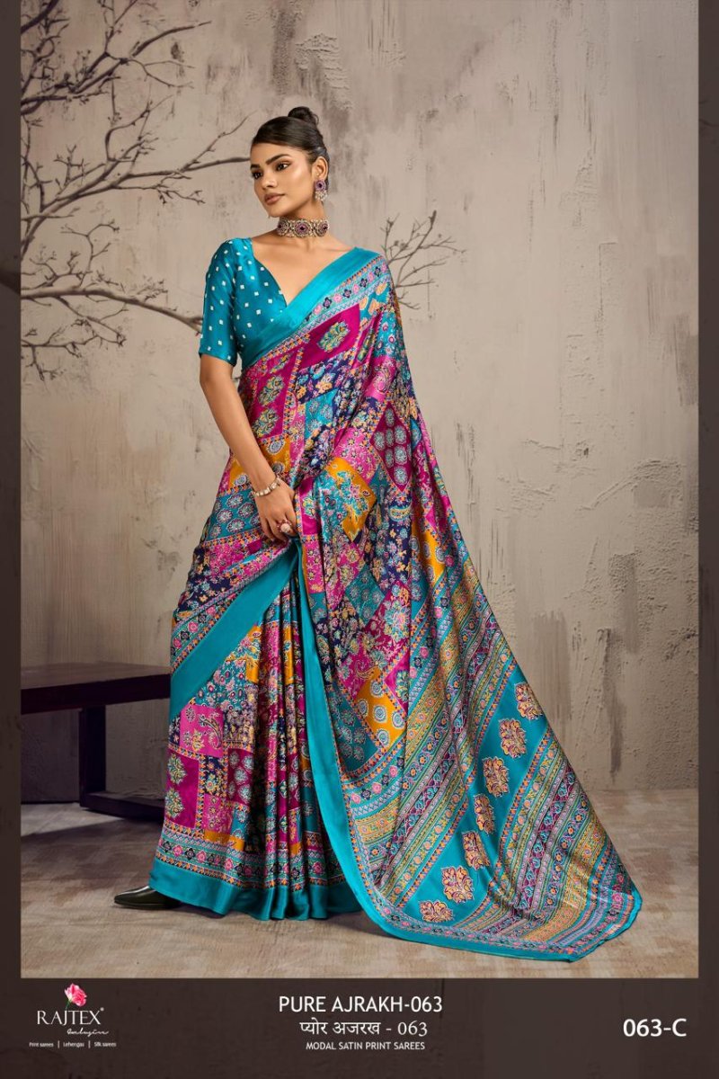 Pure Ajrakh 063 By Rajtex Modal Satin Ajrakh Print Saree